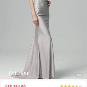 Mermaid V-Neck Sweep Train Jersey Dress w/ Sequins